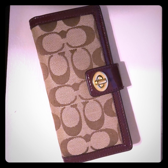 Tan and burgundy Coach checkbook wallet - Picture 1 of 3